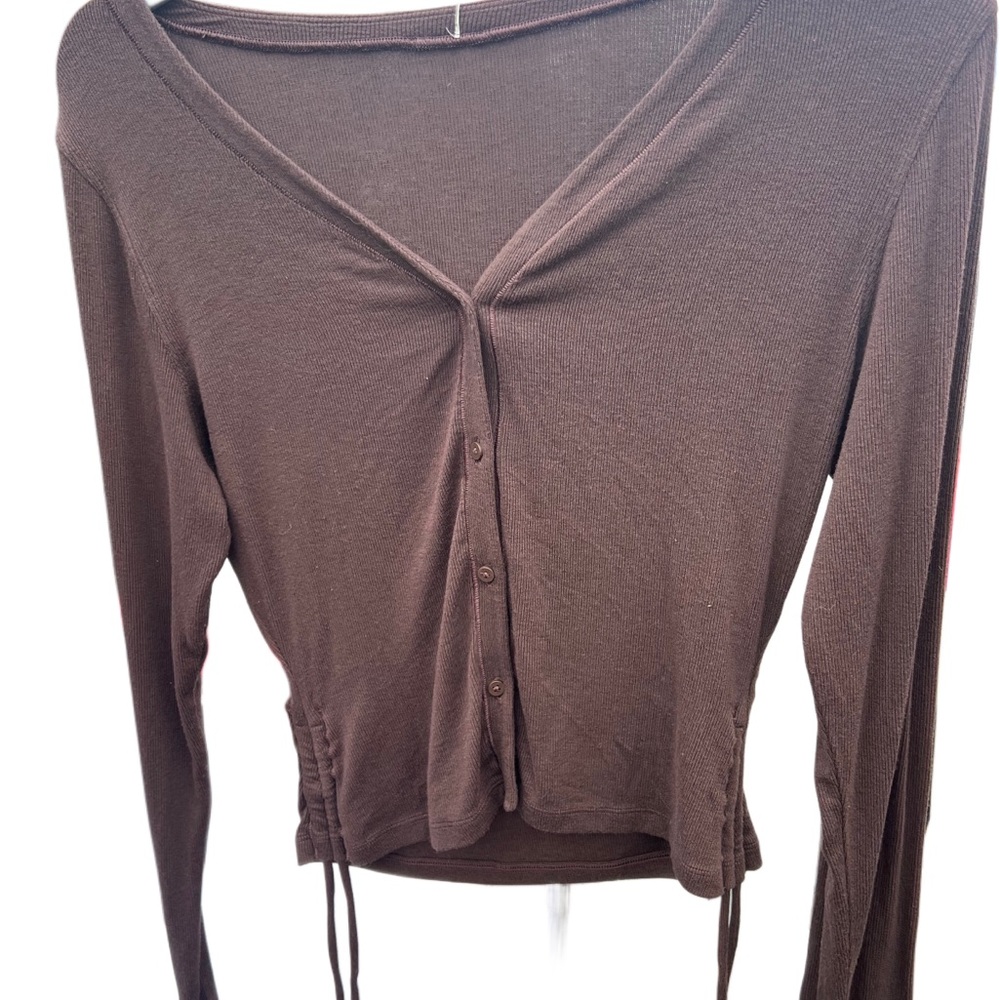 Lululemon Brown V-Neck Button-Up Women's Top